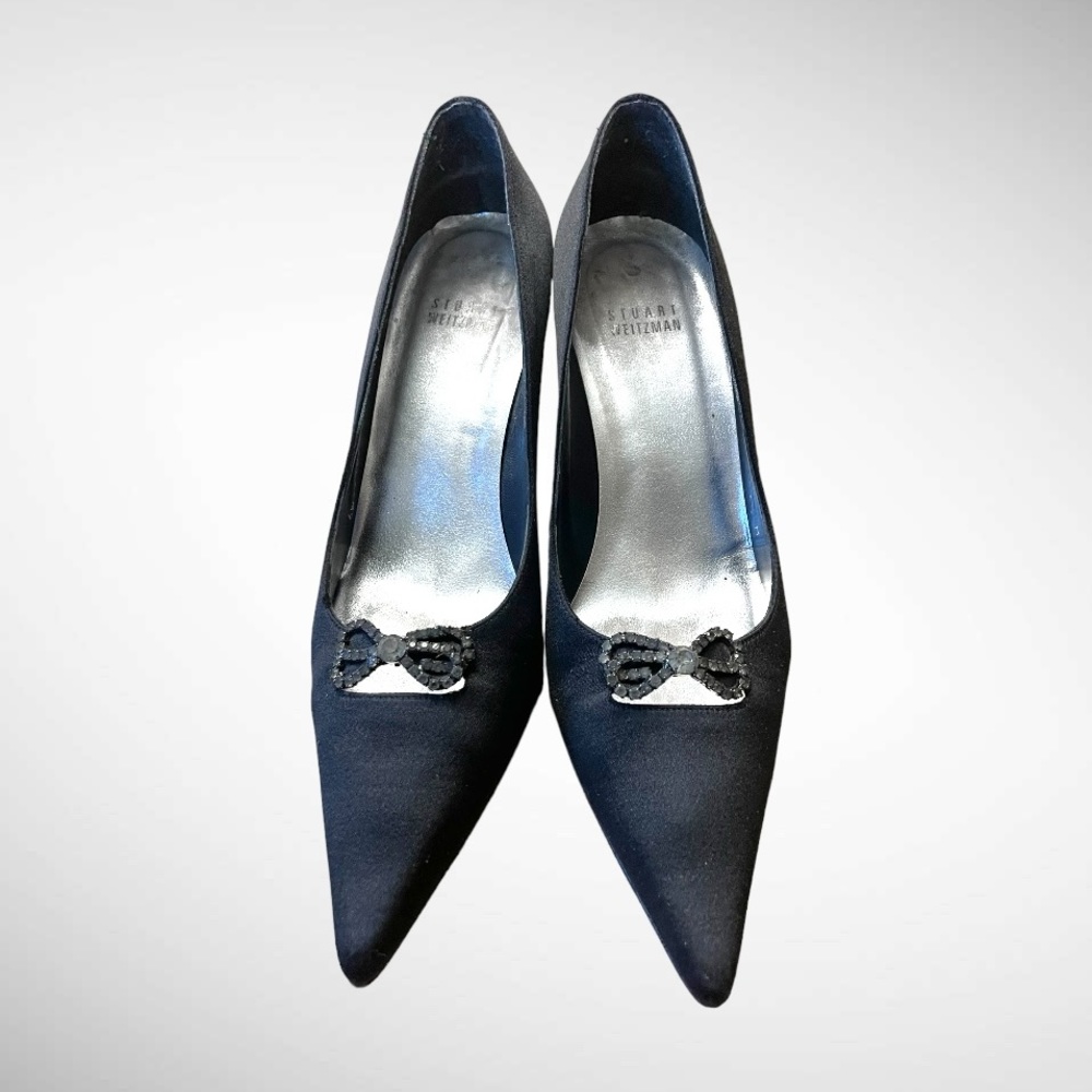 STUART WEITZMAN VTG SATIN POINTY TOE RHINESTONE SHOES SIZE 7.5 M